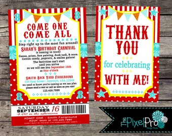 Carnival Birthday Invitation, Circus Party Invite (Digital File)