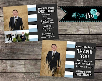 Blue LDS Baptism Invitation for Boy (Digital File)
