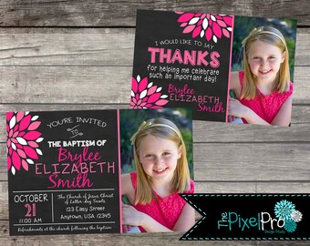 Pink Floral Baptism Invitation, LDS Girl (Digital File)