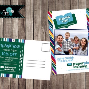 Carte postale de remerciement PaperPie, remerciement PaperPie, outils marketing du partenaire de marque PaperPie et du représentant des services éducatifs PaperPie