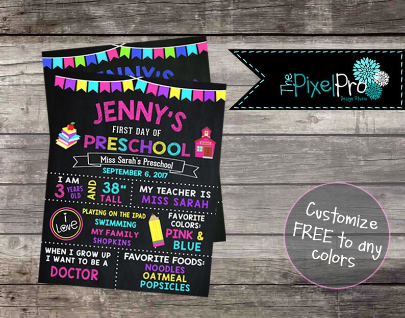 Back to school poster, first day of school information poster, first day of school sign, back to school digital file, chalkboard printable image 4