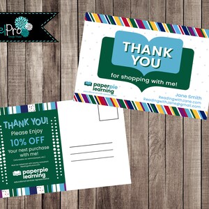 Carte postale de remerciement PaperPie, remerciement PaperPie, outils marketing du partenaire de marque PaperPie et du représentant des services éducatifs PaperPie