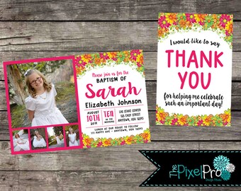 Floral Girl Baptism Invitation, LDS Invite (Digital File)