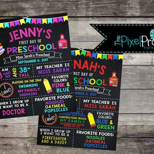 Back to school poster, first day of school information poster, first day of school sign, back to school digital file, chalkboard printable image 1