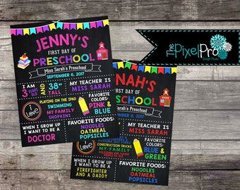 Back to school poster, first day of school information poster, first day of school sign, back to school digital file, chalkboard printable