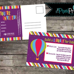 Usborne baby shower postcard, Baby shower party postcard for Usborne Books, Wish list Usborne postcard, Usborne books consultant marketing
