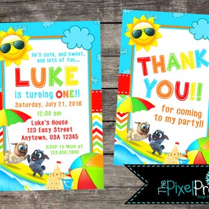 Puppy Dog Pals birthday party invitations, Puppy Dog Pals pool party birthday invite, pool theme party invitation, Puppy Pals birthday party
