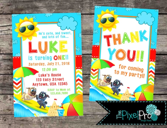 Puppy Dog Pals Birthday Invitation, Pool Party Theme (Digital File)