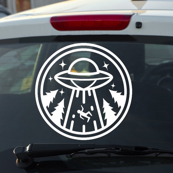 UFO Abduction Bumper Sticker ~ You Choose Color & Size ~ Vinyl Decals for Car, Truck, Tumbler, Bottle, Laptops, Notebooks + More!