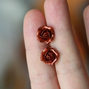 Copper stud earrings Polymer clay earrings terracota Rose stud earring image 3