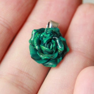 Malachite pendant necklace Rose jewelry Floral pendant Womens gift Rose pendant with chain Small flower jewelry Handmade gift for women