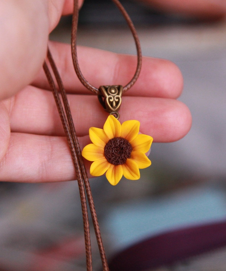 Sunflower Necklace Yellow Flower Statement Necklace Polymer Etsy