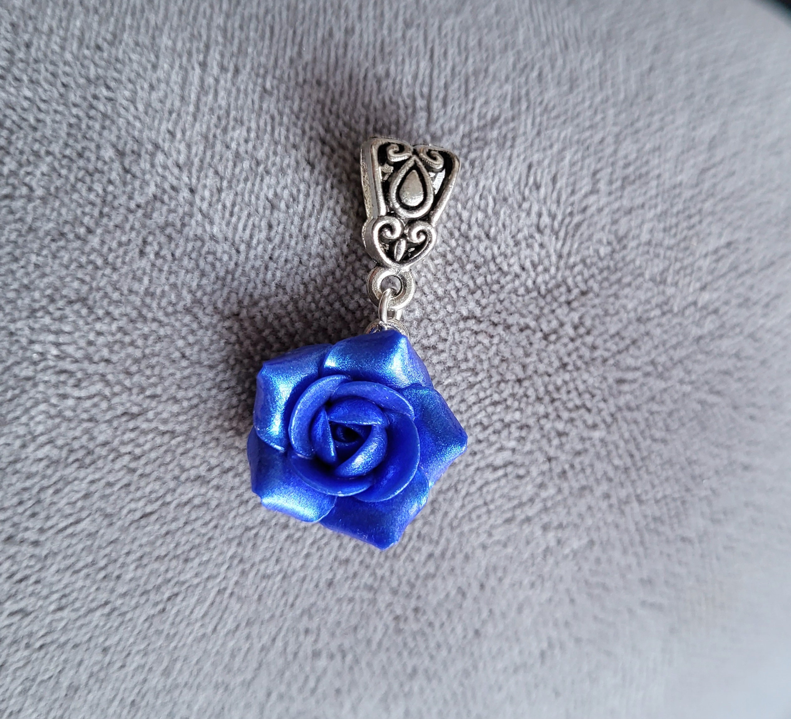 Navy Blue Rose Necklace, Snake Chain Necklace With Charm, Dark 