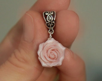 Handmade Pink Rose Pendant Necklace – Polymer Clay Flower