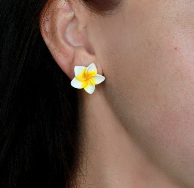 Plumeria Earrings Floral Polymer Clay Earrings Studs Etsy