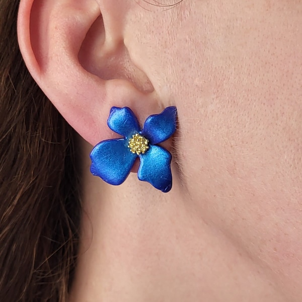 Polymer clay flower earrings, Gardenia earrings Large flower stud earrings