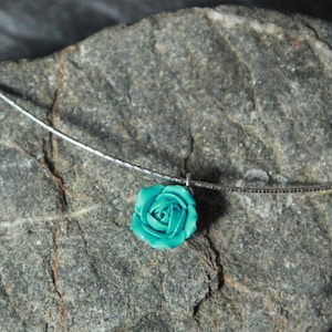 Turquoise necklace 925 Sterling silver choker with flower pendant chain Floral choker collar Handmade pendant rose jewelry Unique gift girl image 7