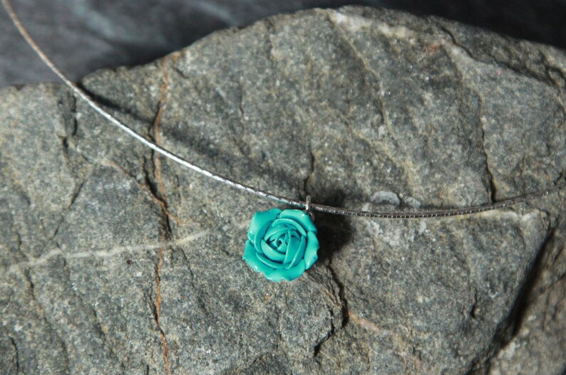 Turquoise necklace 925 Sterling silver choker with flower pendant chain Floral choker collar Handmade pendant rose jewelry Unique gift girl image 7