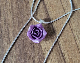 Rose necklace chain, Lilac charm jewelry, Polymer clay flower necklace, Dainty floral pendant