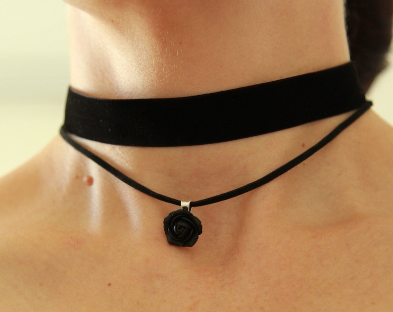 Black Velvet Choker Pendant Black Rose Necklace Pendant Etsy