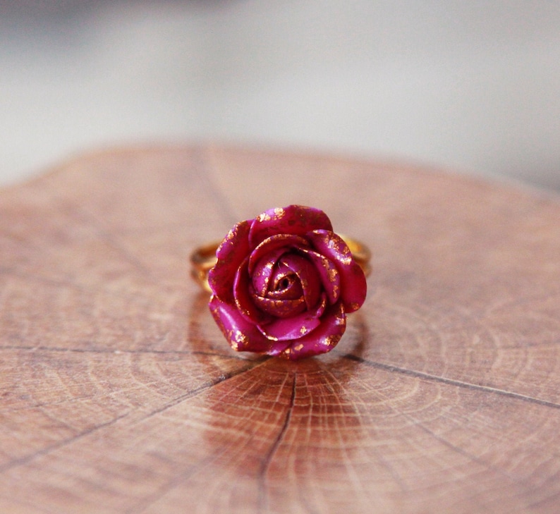 Fuchsia Ring/ Rose Ring/ Cocktail Ring Women/ Crimson Flower Etsy