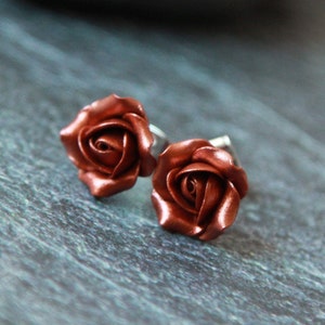 Copper stud earrings Polymer clay earrings terracota Rose stud earring image 4