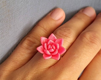 Pink Succulent Ring Adjustable/ Hot Pink Jewelry/ Pink Ring/ Women