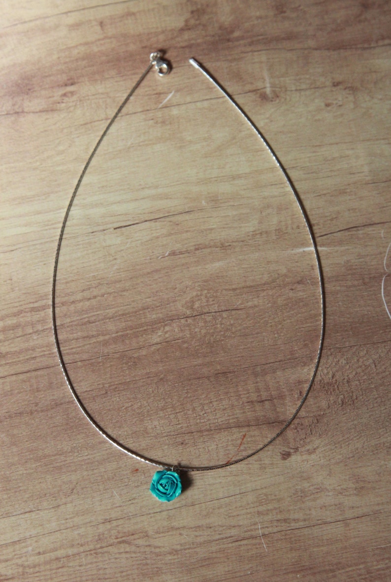 Turquoise necklace 925 Sterling silver choker with flower pendant chain Floral choker collar Handmade pendant rose jewelry Unique gift girl image 9