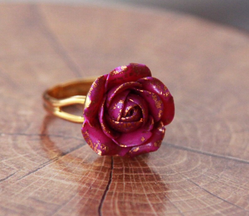 Fuchsia Ring/ Rose Ring/ Cocktail Ring Women/ Crimson Flower Etsy