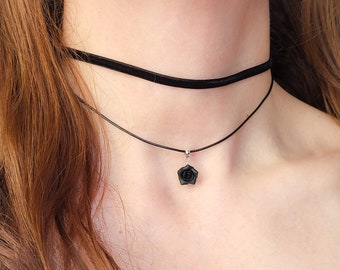 Zwarte rozenketting Dunne fluwelen choker zwart Heren ketting bloem Unisex sieraden Kraag choker vrouwen Lint chokers Klei bloem ketting