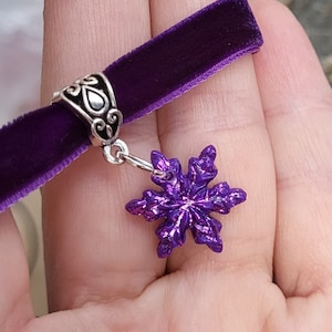 Collier ras de cou flocon de neige, pendentif ras de cou en velours, collier violet scintillant, collier ras de cou en velours pour femme