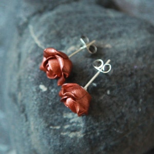 Copper stud earrings Polymer clay earrings terracota Rose stud earring image 2