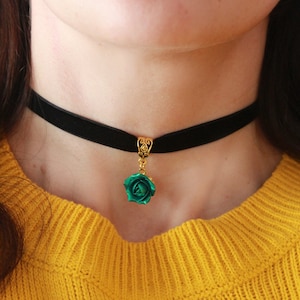 Choker collar velvet for women - Ribbon choke necklace pendant - Polymer clay flower necklace
