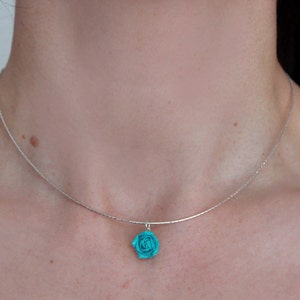 Turquoise necklace 925 Sterling silver choker with flower pendant chain Floral choker collar Handmade pendant rose jewelry Unique gift girl image 3