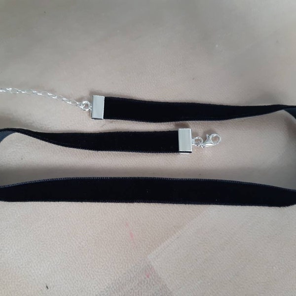 Ras de cou en velours noir avec fermoirs en argent sterling, Collier ras de cou pour femmes