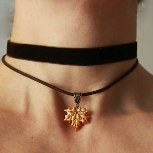 Ahornblatt Halskette Choker, Samt Choker Anhänger, Herbst Schmuck Halskette, Choker Halsband Samt für Frauen, Herbst Halskette