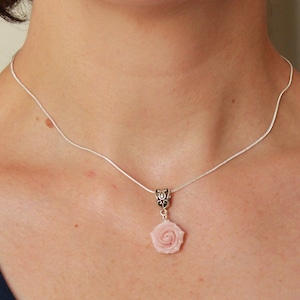 Pink rose necklace pendant - Pink pearl pendant -  Polymer clay flower necklace
