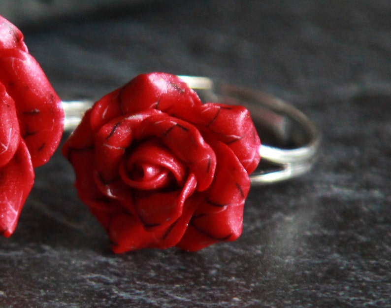 Handmade Red Rose Ring, Adjustable Polymer Clay Jewelry - Etsy