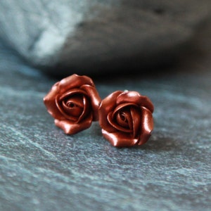 Copper stud earrings Polymer clay earrings terracota Rose stud earring image 5