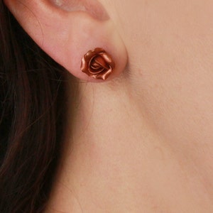 Copper stud earrings Polymer clay earrings terracota Rose stud earring image 6