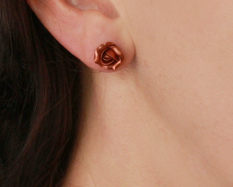 Copper stud earrings Polymer clay earrings terracota Rose stud earring image 6