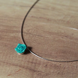 Turquoise necklace 925 Sterling silver choker with flower pendant chain Floral choker collar Handmade pendant rose jewelry Unique gift girl image 5