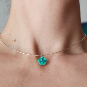 Turquoise necklace 925 Sterling silver choker with flower pendant chain Floral choker collar Handmade pendant rose jewelry Unique gift girl image 1