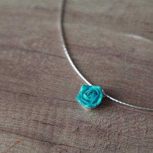 Turquoise necklace 925 Sterling silver choker with flower pendant chain Floral choker collar Handmade pendant rose jewelry Unique gift girl image 4