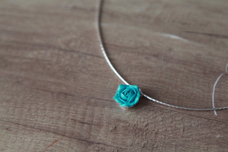 Turquoise necklace 925 Sterling silver choker with flower pendant chain Floral choker collar Handmade pendant rose jewelry Unique gift girl image 4