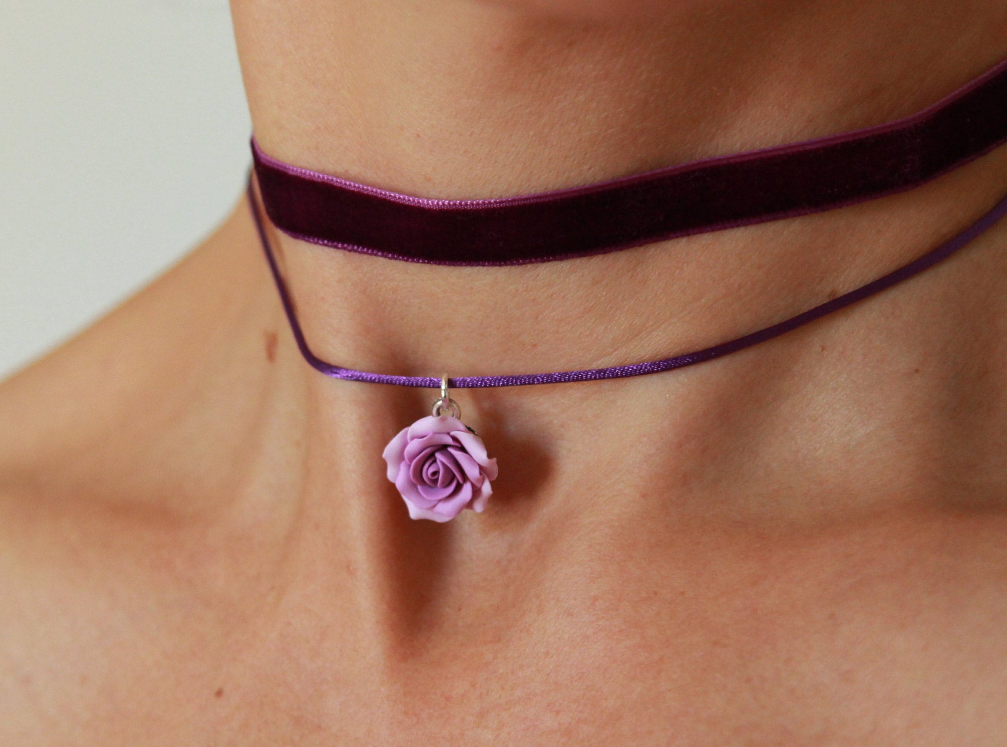 Lilac Rose Choker Necklace Collar 