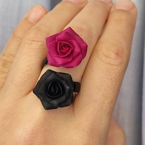 Fuchsia ring/ black rose/Magenta/ Hot pinkjewelry/ Men ring adjustable/ Magenta Pink and black statement/ Polymer clay rings