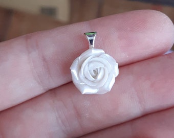 Pearl rose pendant Polymer clay pendant White rose pendant Ivory rose pendant Floral necklace chain Small flower pendant