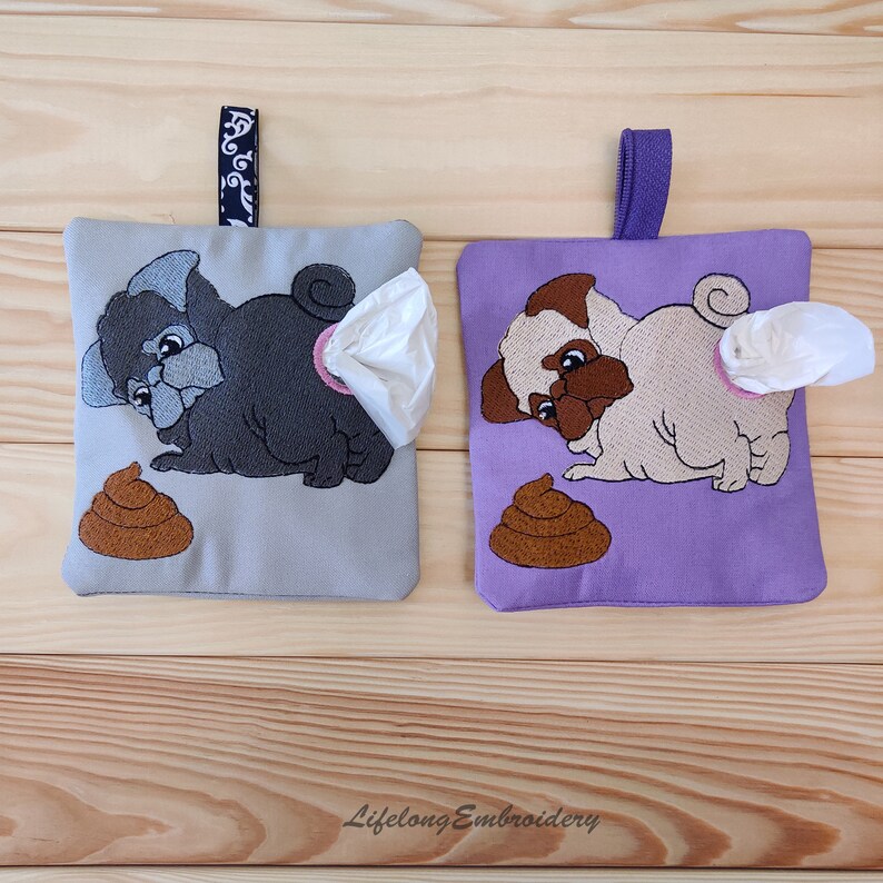 Pug Poop Bag Dispenser Embroidery Design. Dog Poo Bag Holder Etsy