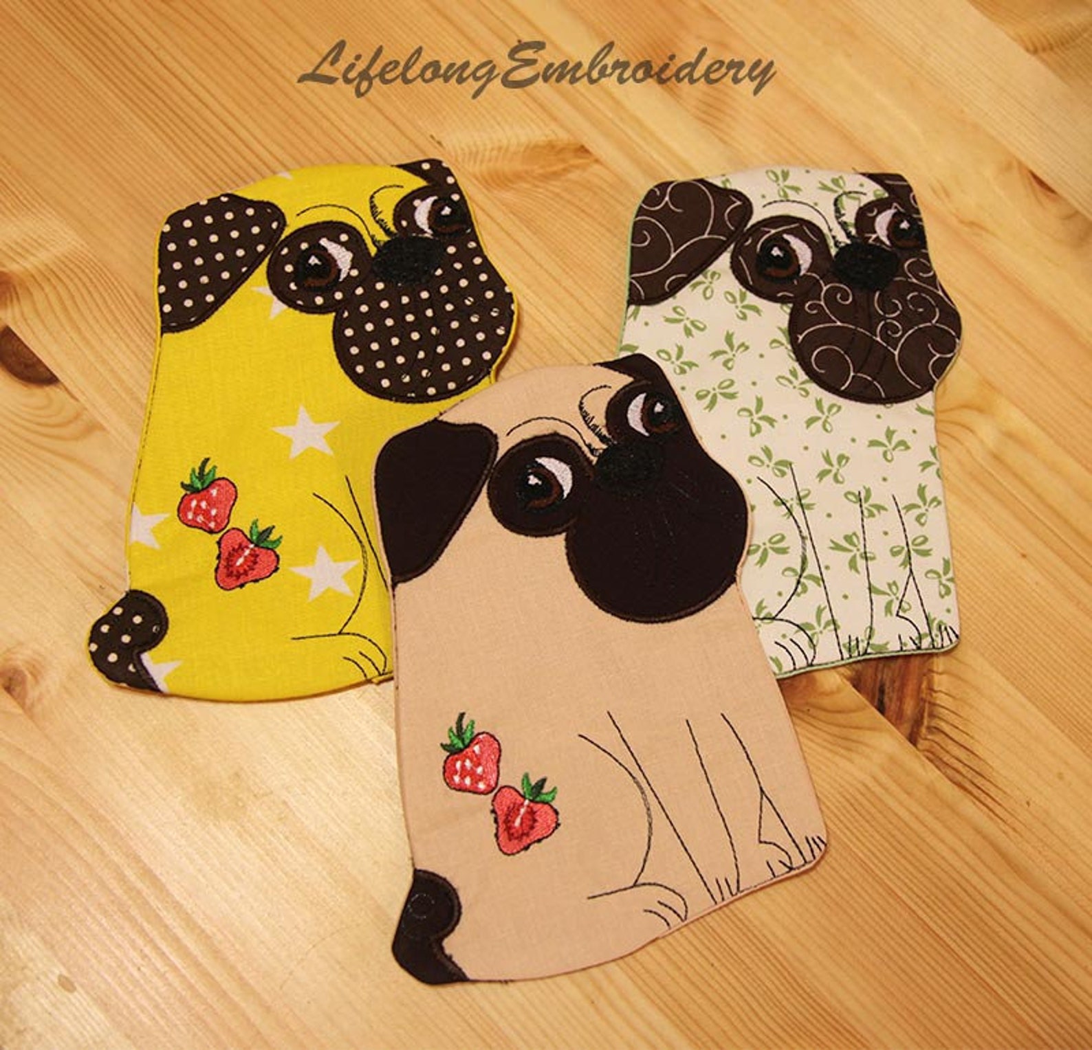 Pug Mug Rug Embroidery Design. ITH. Digital Machine Embroidery Etsy